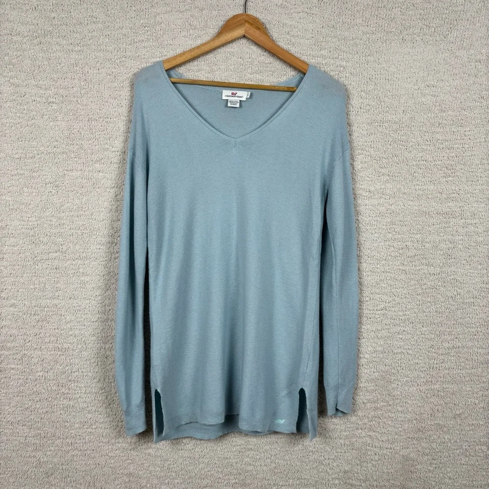 Vineyard Vines Sweater Womens S Blue Merino Wool Long Sleeve Knit Pull Over Logo